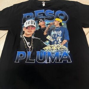 Black Peso Pluma  Graphic T-Shirt with Blue and Yellow Accents